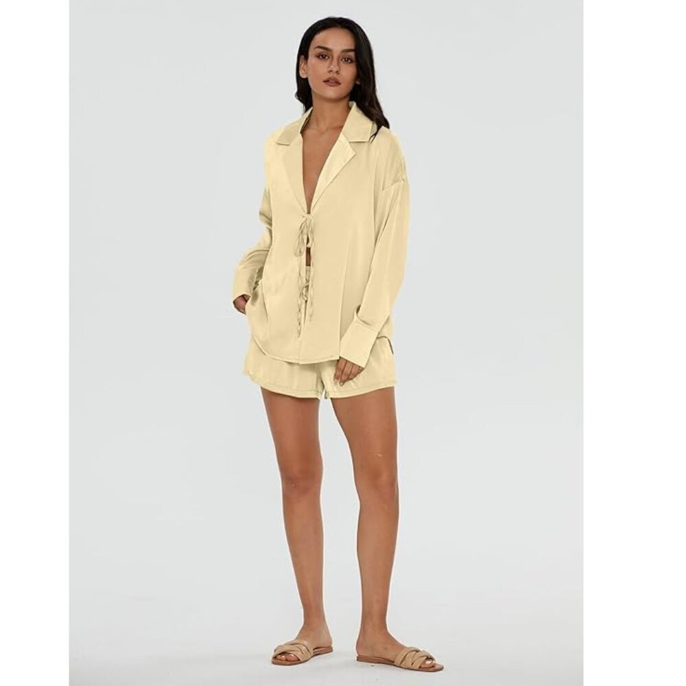 Satin Pajama Set 2 Piece Loungewear Champagne Sz L - Picture 6 of 7